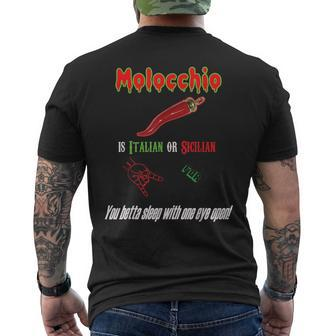 Molocchio Italian Sicilian Evil Eye Hand Horns Funny Mens Back Print T-shirt | Mazezy