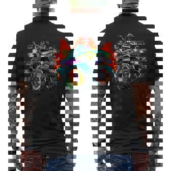 Monster Truck Flame Retro Monster Truck Birthday Boy Party Men's T-shirt Back Print - Monsterry