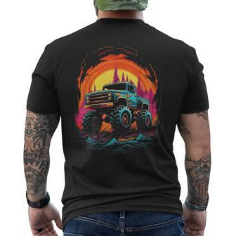 Monster Truck Retro Vintage Sunset Monster Truck Boys Mens Men's T-shirt Back Print - Thegiftio UK
