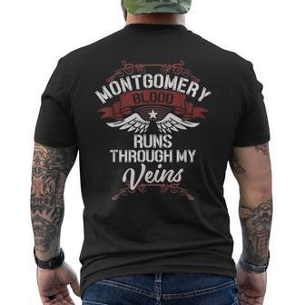 Montgomery Blood Runs Through My Veins Last Name Family Men's T-shirt Back Print - Seseable