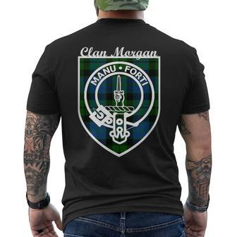 Morgan Surname Last Name Scottish Clan Tartan Badge Crest Funny Last Name Designs Funny Gifts Mens Back Print T-shirt | Mazezy