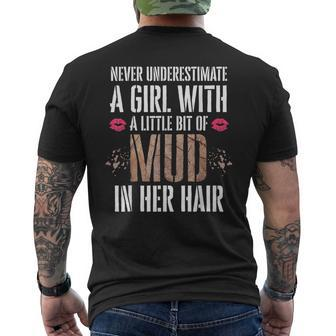 Mud Run Running Team Muddy Hair Never Underestimate A Girl Running Funny Gifts Mens Back Print T-shirt | Mazezy