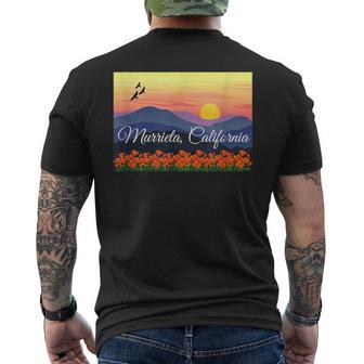 Murrieta Calfornia With Poppies And Sunset Over Mountains Men's T-shirt Back Print | Mazezy