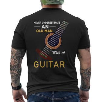 Music Band Owner Quote Guitarist Never Underestimate An Old Mens Back Print T-shirt | Mazezy DE