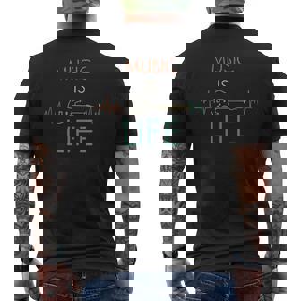 Music Is Life Heartbeat Electric Guitar Music Lover Men's T-shirt Back Print - Thegiftio UK