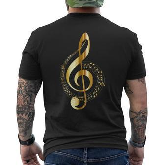 Music Note Gold Treble Clef Musical Symbol For Musicians Men's T-shirt Back Print | Mazezy