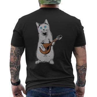 Musician Cat Playing Mandolin Bluegrass Men's T-shirt Back Print | Mazezy