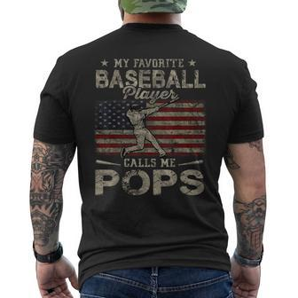 My Favorite Baseball Player Calls Me Pops Fathers Day Mens Back Print T-shirt | Mazezy