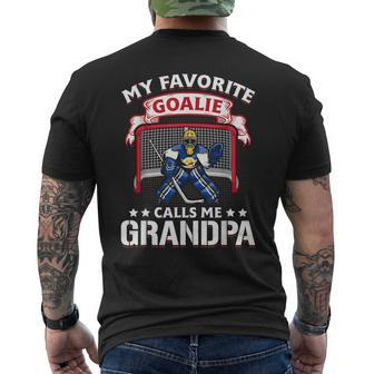 My Favorite Goalie Calls Me Grandpa Soccer Hockey Gift Mens Back Print T-shirt | Mazezy