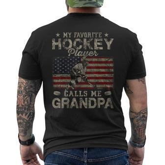 My Favorite Hockey Player Calls Me Grandpa Fathers Day Mens Back Print T-shirt | Mazezy
