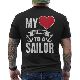 My Heart Belongs To A Sailor Anchor Cute Mens Back Print T-shirt | Mazezy