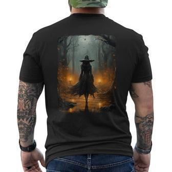 Mystical Witch Walking The Forest Halloween Gothic Painting Men's T-shirt Back Print - Seseable