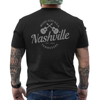 Nashville Tennessee Guitar Country Music City Souvenir Men's T-shirt Back Print | Mazezy