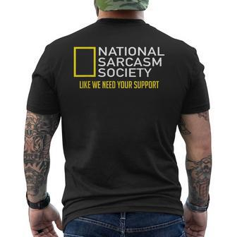 National Sarcasm Society Satirical Parody Sarcasm Men's T-shirt Back Print - Seseable