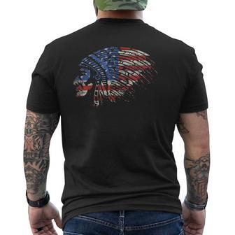 Native American Flag Red White Blue Headdress Distressed Mens Back Print T-shirt | Mazezy