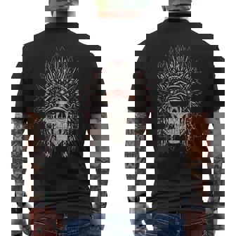 Native American Heritage Headdress Skull Native American Men's T-shirt Back Print | Mazezy