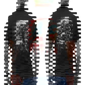 Native American Indian Chief American Usa Flag Mens Back Print T-shirt | Mazezy