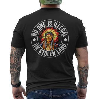 Native American No One Is Illegal On Stolen Land Immigration Mens Back Print T-shirt | Mazezy
