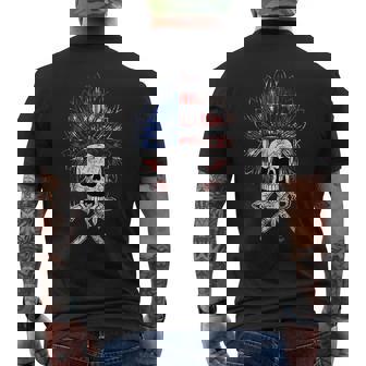 Native American Skeleton Indian Chief Skull Usa Flag Tribes Native American Funny Gifts Mens Back Print T-shirt | Mazezy