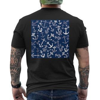 Nautical Navy Blue Anchor Pattern Mens Back Print T-shirt | Mazezy