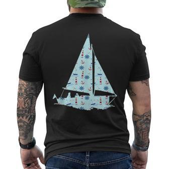 Nautical Sailboat Sring Wheel Anchor Pattern Mens Back Print T-shirt | Mazezy