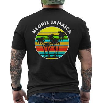Negril Jamaica Palm Trees Silhouette Sunset Jamaica Men's T-shirt Back Print | Mazezy