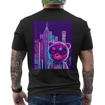 Neon Cuddles Synthwave Teddy Bear's Retro Journey Men's T-shirt Back Print - Monsterry AU