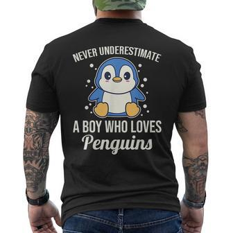 Never Underestimate A Boy Who Loved Penguins Mens Back Print T-shirt - Seseable