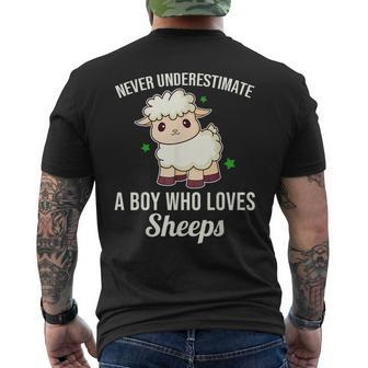Never Underestimate A Boy Who Loves Sheeps Mens Back Print T-shirt - Seseable