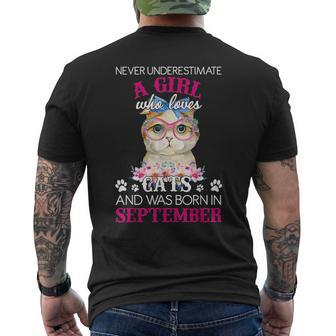 Never Underestimate A Girl Who Love Cat Born In September Mens Back Print T-shirt - Seseable