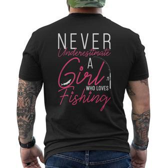 Never Underestimate A Girl Who Loves Fishing Funny Mens Back Print T-shirt - Seseable
