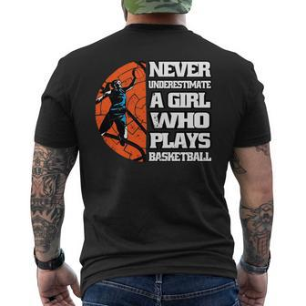 Never Underestimate A Girl Who Plays Basketball Sport Lover Mens Back Print T-shirt - Seseable