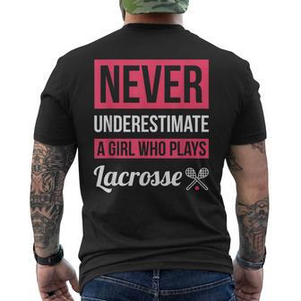 Never Underestimate A Girl Who Plays Lacrosse Women Mens Back Print T-shirt - Seseable