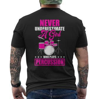Never Underestimate A Girl Who Plays Percussion Drummer Mens Back Print T-shirt - Seseable
