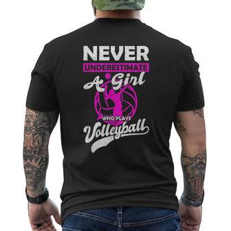 Never Underestimate A Girl Who Plays Volleyball Gift Mens Back Print T-shirt - Seseable