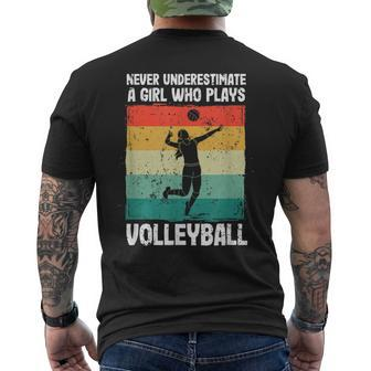 Never Underestimate A Girl Who Plays Volleyball Player Girls Mens Back Print T-shirt - Seseable