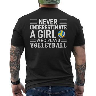 Never Underestimate A Girl Who Plays Volleyball Volleyball Funny Gifts Mens Back Print T-shirt | Mazezy
