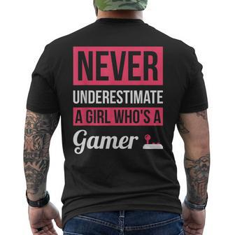 Never Underestimate A Girl Whos A Gamer Gamer Gift Mens Back Print T-shirt | Mazezy AU