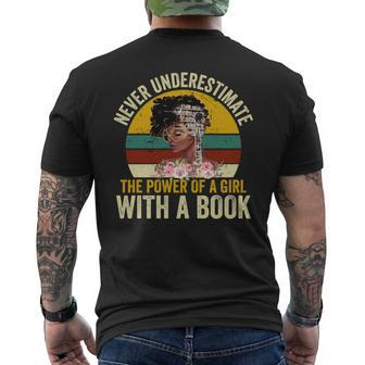 Never Underestimate A Girl With A Book African American Mens Back Print T-shirt - Seseable