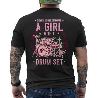 Never Underestimate A Girl With A Drum Set Drummer Gift Mens Back Print T-shirt - Seseable