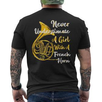 Never Underestimate A Girl With A French Horn Gift Mens Back Print T-shirt - Seseable