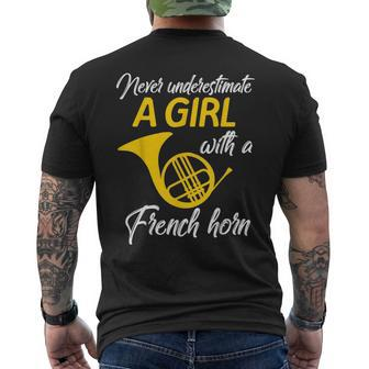 Never Underestimate A Girl With A French Horn T Gift Mens Back Print T-shirt - Seseable