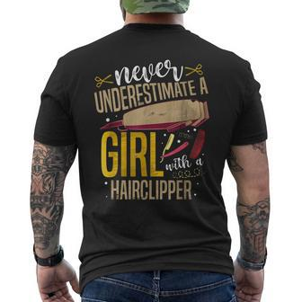 Never Underestimate A Girl With A Hairclipper For A Barber Mens Back Print T-shirt - Seseable