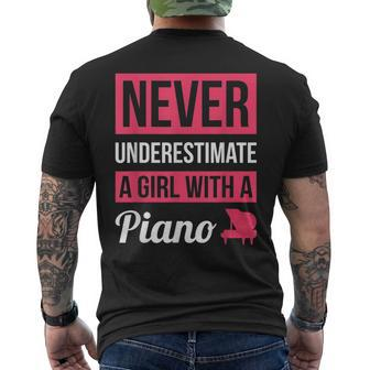 Never Underestimate A Girl With A Piano T Piano Gift Mens Back Print T-shirt - Seseable