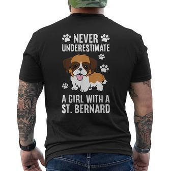 Never Underestimate A Girl With A Saint Bernard Mens Back Print T-shirt - Seseable