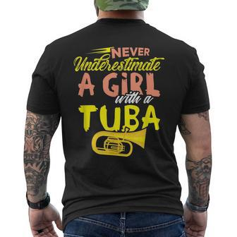 Never Underestimate A Girl With A Tuba Design Mens Back Print T-shirt | Mazezy