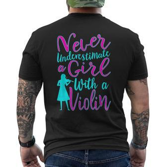 Never Underestimate A Girl With A Violin Cool Gift Mens Back Print T-shirt - Seseable