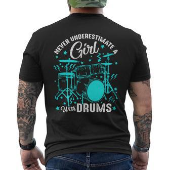 Never Underestimate A Girl With Drums Drummer Mens Back Print T-shirt - Seseable
