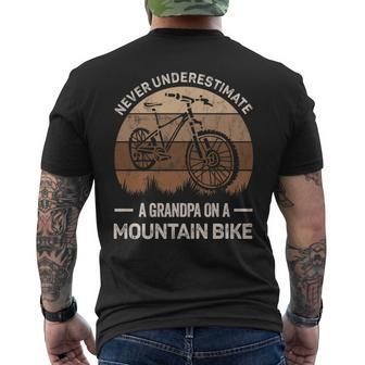 Never Underestimate A Grandpa On A Mountain Bike Bicycling Grandpa Funny Gifts Mens Back Print T-shirt | Mazezy
