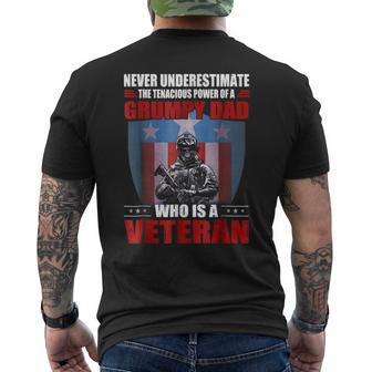 Never Underestimate A Grumpy Dad Who Is A Veteran Mens Back Print T-shirt - Seseable